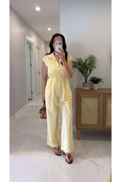BİRCANÇİL Fones Yellow Drawstring Waist Jumpsuit