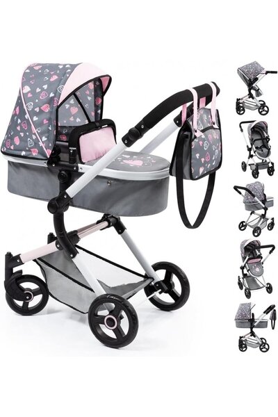 Bayer Carucior 2in1 pentru papusi Neo Vario Grey/Pink reversibil, cadru pliab...