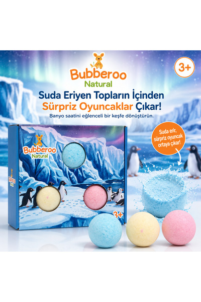 Bubberoo Çocuk Banyo Topu Seti 3'lü | Buzul Macera Sürpriz Oyuncaklı Banyo Bo...