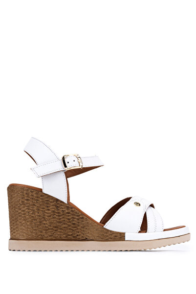Tamer Tanca Women's Genuine Leather White Heeled Sandals