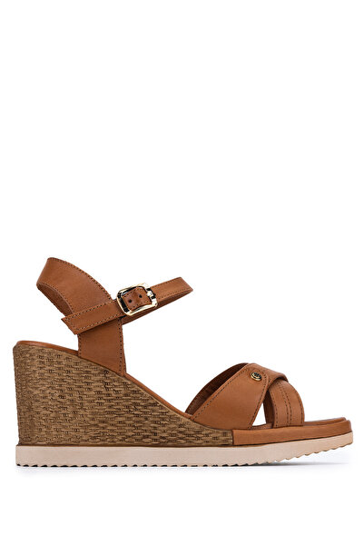 Tamer Tanca Women's Genuine Leather Dark Tan Heeled Sandals