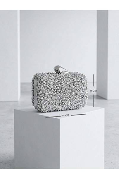 NUR KARACA 70984 Stone-Detail Mini Handbag with Case Stylish Evening Dress Ba...