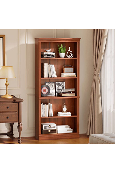 HayaBazaar 5-Shelf Corner Bookcase - Sturdy Red Storage for Home Office, Livi...