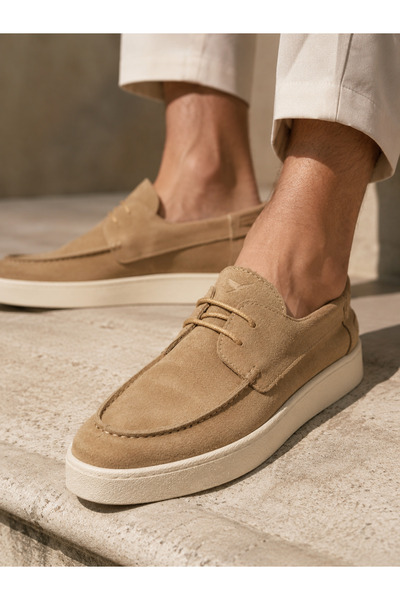 the corleone Erkek Vizon Süet Casual Loafer Bağcıklı Günlük Ayakkabı