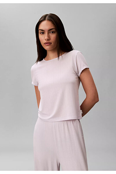 Calvin Klein Women's Round Neck Short Sleeve Plain Regular Fit Purple Pajama Top