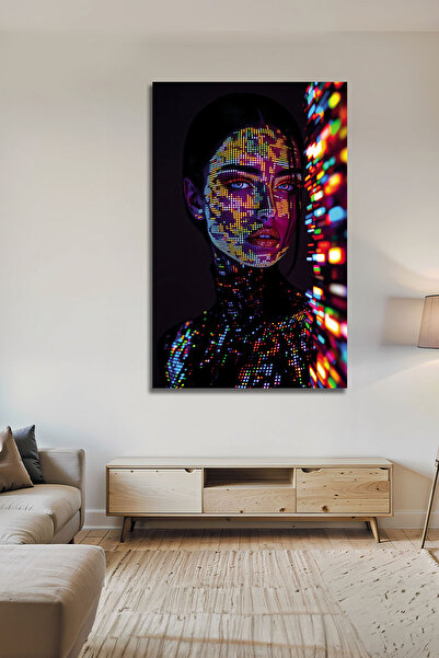 Parıltı Yayınları Neon Işık Efektli Kadın Portresi Lüks Modern Temperli Dekor...