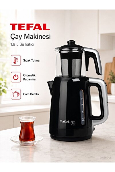 TEFAL Elektrikli Çay Makinesi Cam Çaydanlık Şarjlı Standlı Çay Seti 1.9 L Ket...
