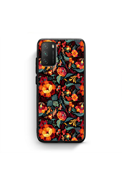 Other Xiaomi Poco M3 Orange flowers Black Glossy Θήκη