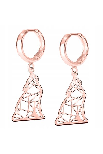 Larezo Cercei Din Argint 925 Placati Cu Aur Roz 18K, Model Origami Cu Lup Wil...