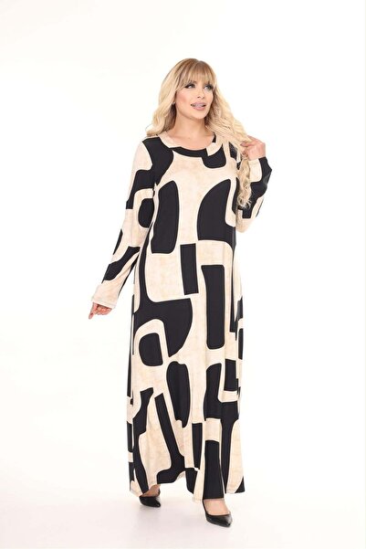 kısmet sepeti Women's Plus Size Lilac and Black Patterned Viscose Combed Cott...