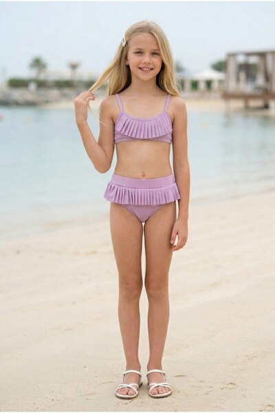 Little D&E Kız Çocuk Fırfırlı ve Piliseli Bikini Takımı