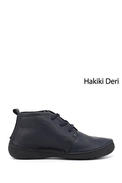 GÖNDERİ(R) Women's Navy Blue Antique Lace-Up Genuine Leather Comfort Boots