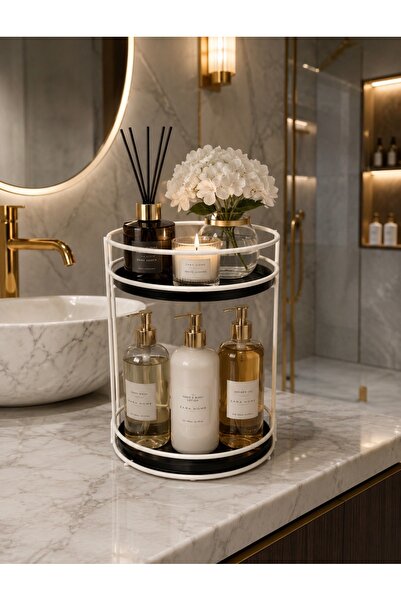 Silkyreal Beyaz 2 Katlı Banyo Kozmetik Takı Makyaj Düzenleyici ,Çok Amaçlı Or...
