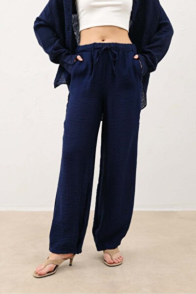 Antioch Navy Blue Adjustable Leg Draped Women's Trousers