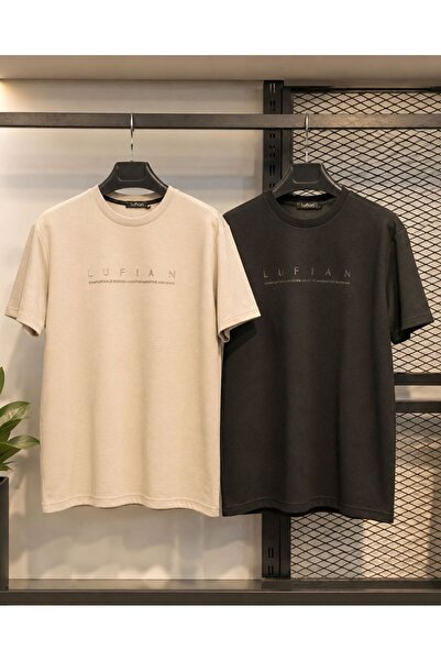 Lufian 2 Li Set Oysho Kumaş Premium Kalite Yazlık Kısa Kollu Oversize Erkek T...