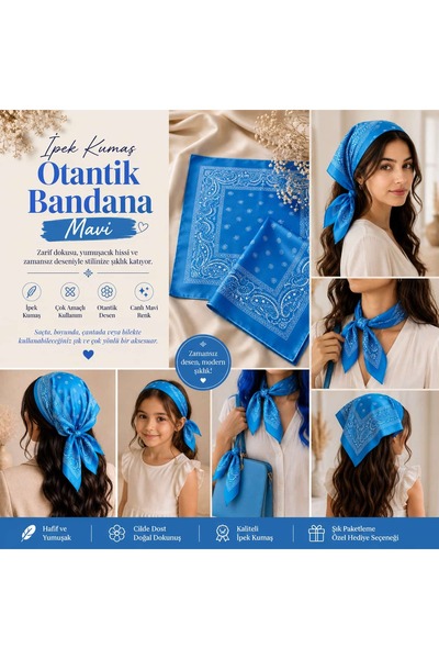Masalımsı Tasarımlar İpek Otantik Bandana Mavi