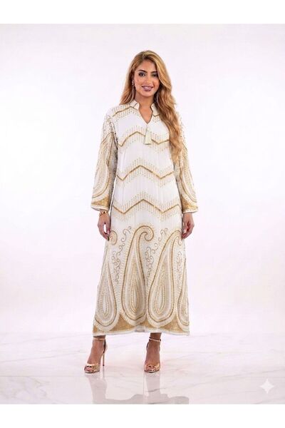 DAY BY DAY Women's Full Embroidered Jalabiya with Hebbat at Neckline