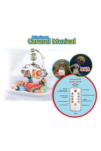OEM Jucărie pentru bebeluși, Carusel Muzical cu Animale Sunet Delicat & Proie...