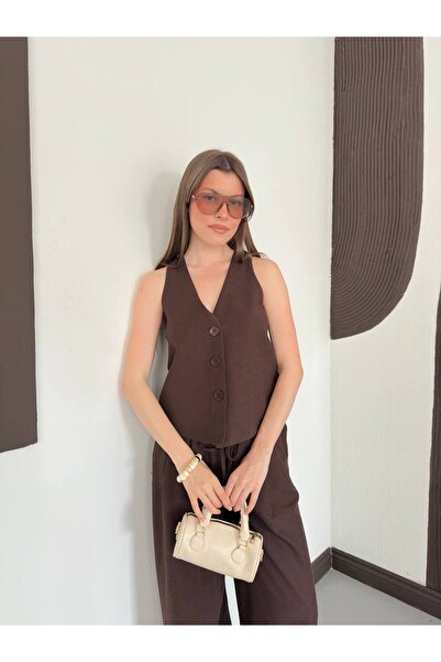 olalapasha New Season Linen Vest and Trousers Set with Back Detail