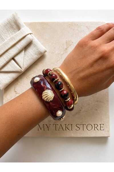 MY TAKI STORE DENİZ KABUĞU VE İNCİ DETAYLI KEMİK BİLEKLİK 3 LÜ KOMBİN