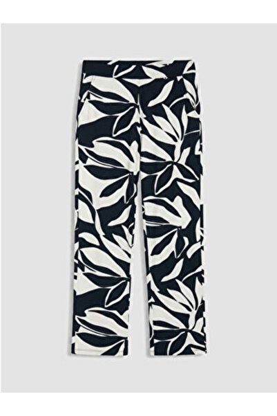 LC Waikiki الموسم الجديد بنطلون نسائي منقوش باللون الأزرق الداكن مع خصر مطاطي