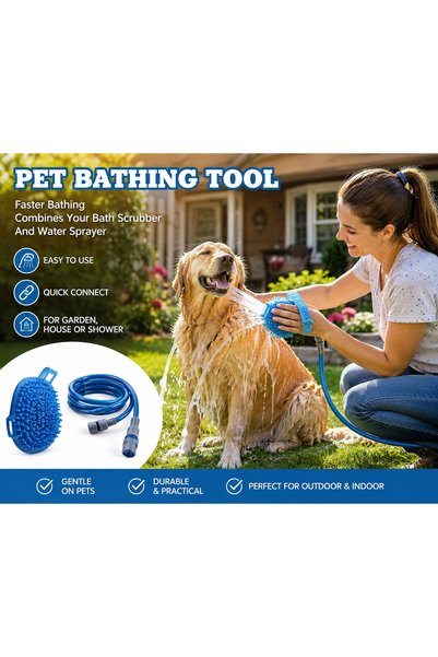 OEM Perie pentru Spalarea Animalelor cu Furtun Integrat, Dus pentru Caini si Pisici, Masaj si Curatare Eficienta, Conectare Rapida la Furtun de Gradina, Albastru