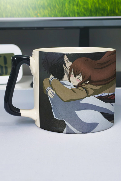 ZipZap كوب سيراميك فاخر مطبوع عليه رسومات أنمي Steins;Gate (قطعة واحدة) بمقبض...