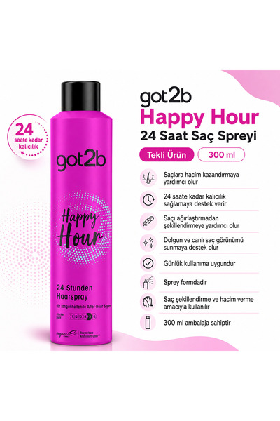 Got2B Happy Hour 24 Saat Kalıcı Tutuş Sağlayan Hacim Verici Saç Spreyi 300 ml