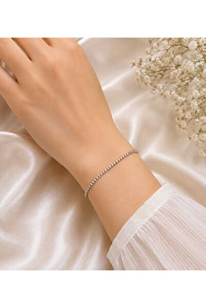 Belasso Steel Silver Color Zircon Stone Single Row Waterway Women's Bracelet