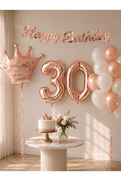 Parti Adresi 30 Yaş Doğum Günü Dekorasyon Seti – Balonlu Parti Seti Rose Gold