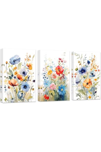 Today Idea Floral Wall Art Set of 3 Watercolor Wildflower Paintings Colorful ...