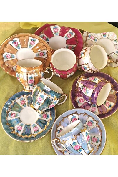 BY.RAYKA PORSELEN El Dekor Petra Porcelain Hand-Painted 6-Piece Cup Set
