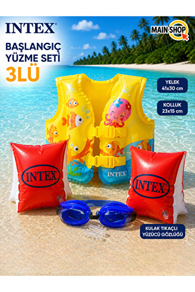 MAİN SHOP Intex 3'lü Çocuk Yüzme Seti - Deniz Havuz Yeleği 41x30 cm, Kırmızı ...