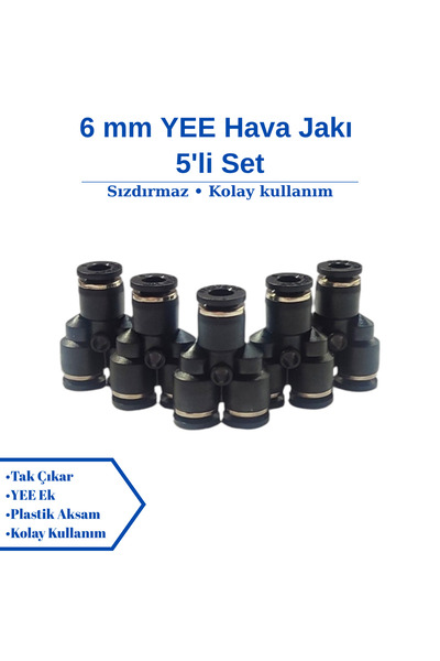 Firetech 6mm YEE Hava Jakı - Pnömatik Jak - Hortum Jakı - Ekleme Jakı 5'li Set