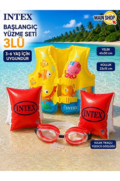 MAİN SHOP Intex 3'lü Çocuk Yüzme Seti - Deniz Havuz Yeleği 41x30 cm, Kırmızı ...