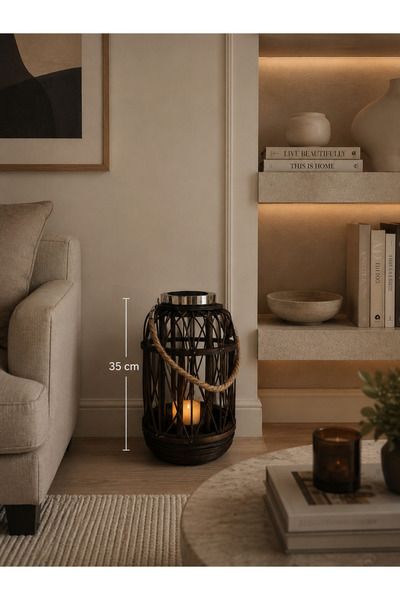 ROXART DEKORATİF AHŞAP RATTAN OBJE MUMLUK DEKOR 35 CM
