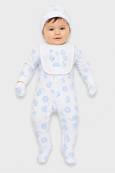 Rock A Bye Baby Boutique Toddlers Boy 5 Pcs Allover Print Bodysuit And Bib Se...