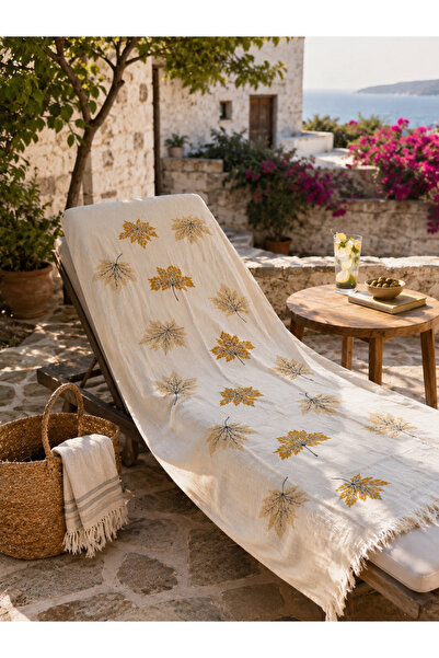 DORA COLLECTİON MUĞLA Yaprak detay müslin peştemal