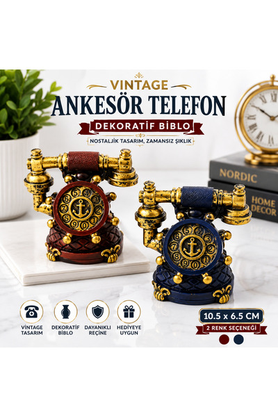 EVİMİST Vintage Ankesör Telefon Dekoratif Biblo – Nostaljik Retro Telefon Fig...