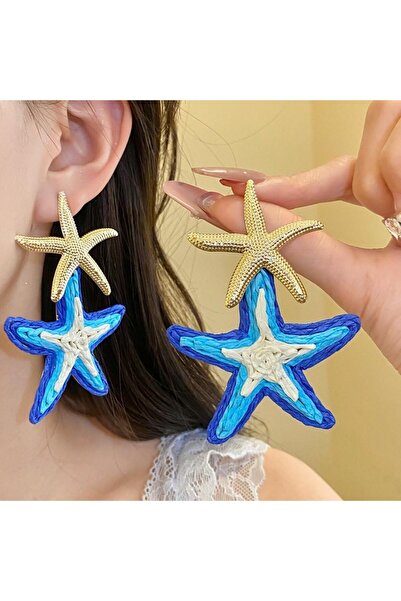 GK LUXURY & FASHION Sea Star Design Earrings, Hanging Earrings, Pink, Blue St...