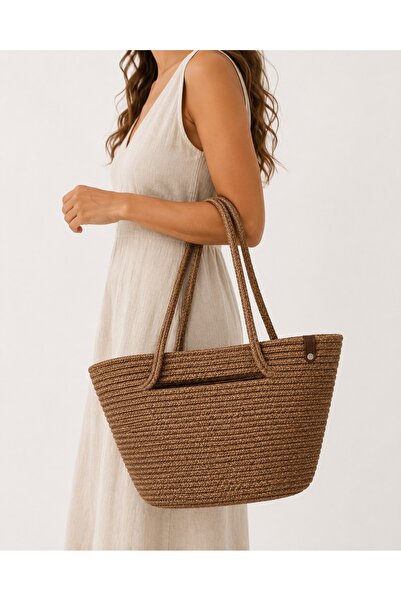 SURENO Straw Jute Women's Shoulder Bag, Beach Bag, Handmade Bag