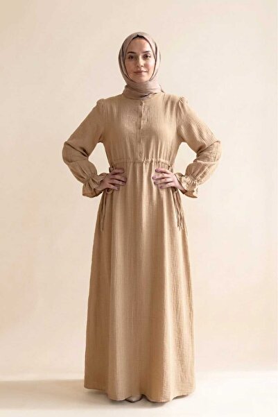 madam trend Beige Color Women's 100% Cotton Muslin Fabric Waist-Tied Drawstri...