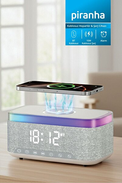 Piranha 7867 Kablosuz Bluetooth Hoparlör & Şarj İstasyonu 15W Hızlı Şarj Alar...