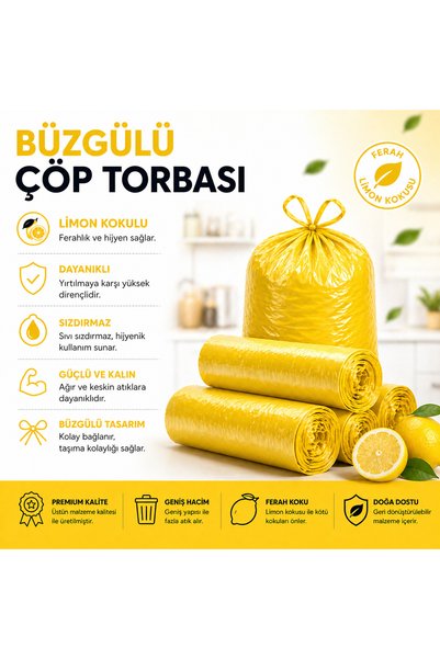 MSE HOLD Büzgülü Çöp Poşeti Çilek Limon Lavanta Kokulu 55×60 cm Orta Boy 3 Rulo