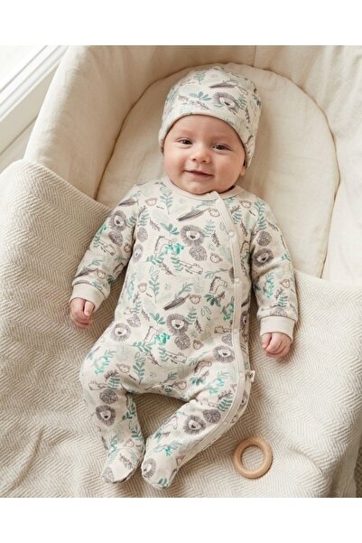 voyyo kids baby Baby Boy Full Lion Printed Romper with Booties and Hat 0-3-6-...