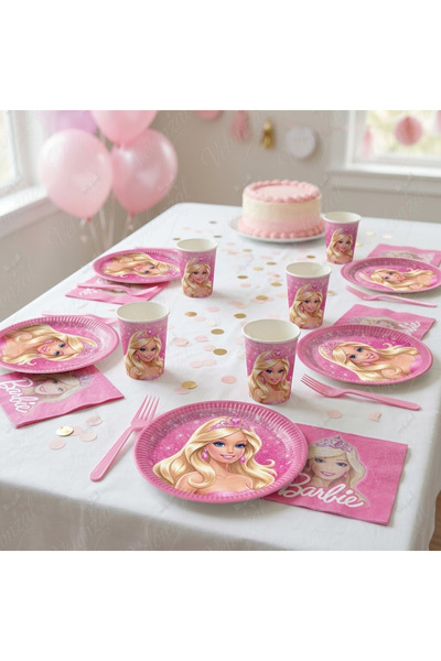 VELONZAL Prenses Barbie Temalı Parti & Kutlama-Doğum Günü Sofra Seti-Tabak-Ba...