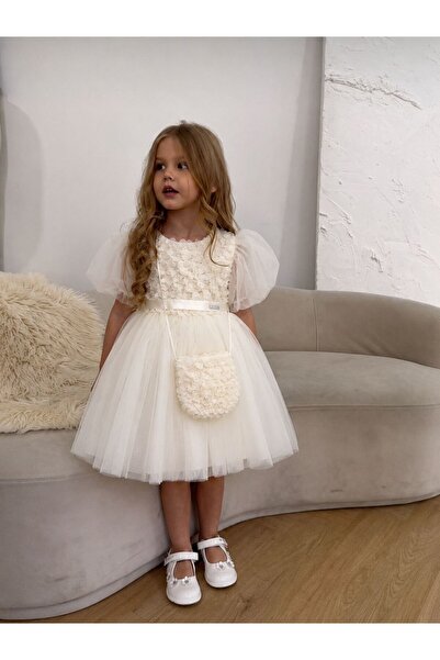 Bebibo Rose Detailed Tutu Dress with Bag for Girls