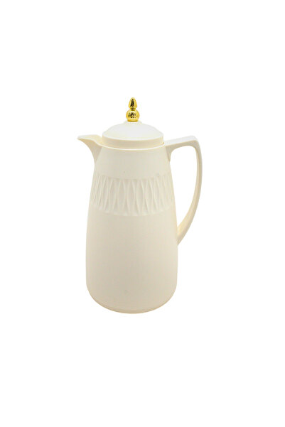 Al Nokhba Thermal Vacuum Flask, Grey, Fluted Geometric Design, Gold Finial Li...