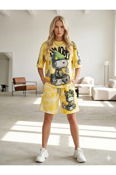 DENİKK Trend Digital Stone Print Embroidery Sequin Oversize Short Sleeve Spor...