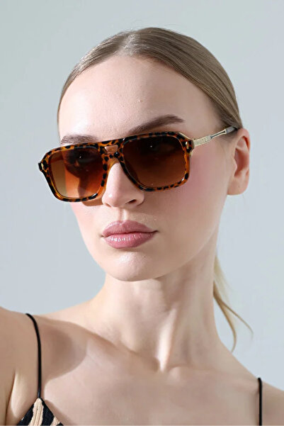 Violon Women's Leopard Frame Brown Glass Gold Edged Sunglasses